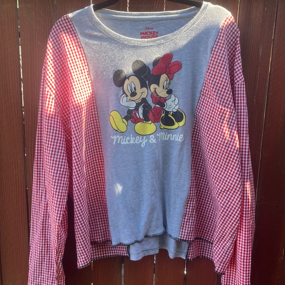Mickey & Minnie reworked Gray and Red Long Sleeve Shirt - Picture 2 of 4